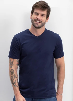 Essendi - Camiseta Masculina Essencial com Decote V Azul - ESSENDI