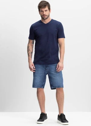 Essendi - Camiseta Masculina Essencial com Decote V Azul - ESSENDI