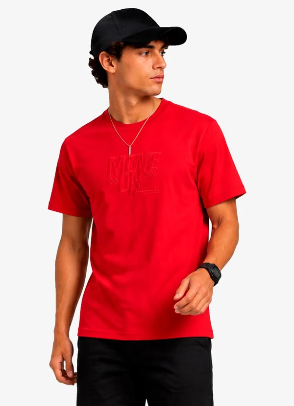 Minty - Camiseta Masculina Estampa com Relevo Vermelho