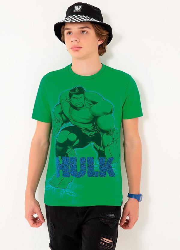 Marvel - Camiseta Masculina Estampa Efeito Puff Verde