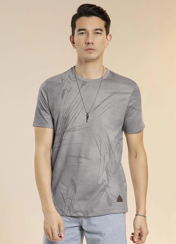 Habana - Camiseta Masculina Estampada Meia Malha Cinza