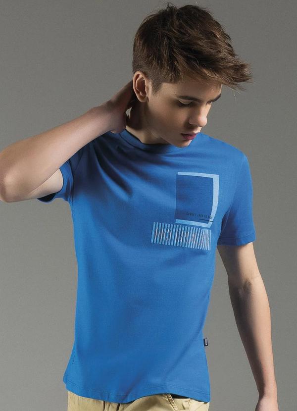 Exco - Camiseta Masculina Juvenil Estampada com Puff Azul