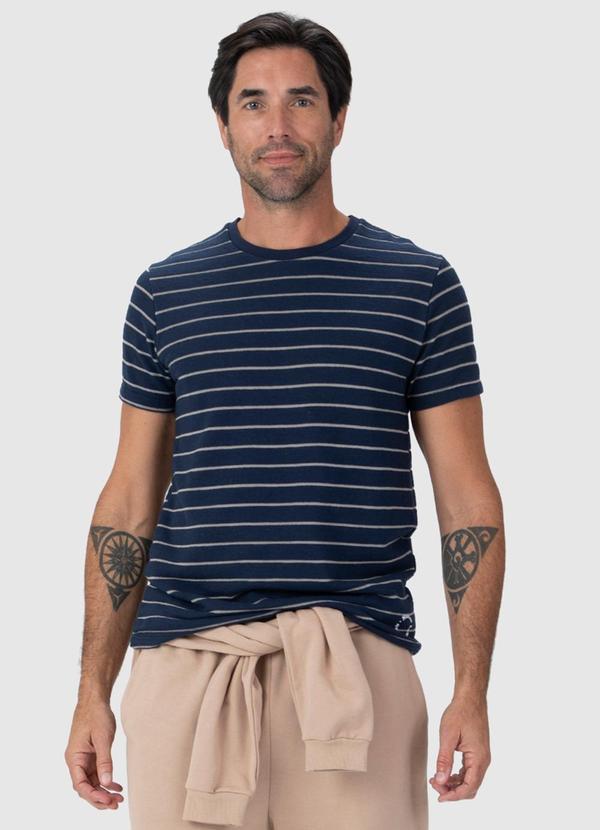 Malwee - Camiseta Masculina Listrada Azul