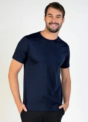 Basicamente - Camiseta Masculina Marinho com Mangas Curtas - BASICAMENTE