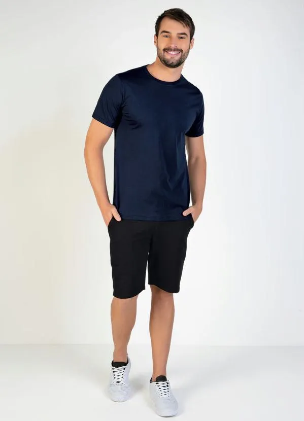 Basicamente - Camiseta Masculina Marinho com Mangas Curtas 3