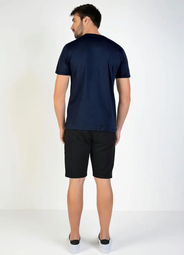 Basicamente - Camiseta Masculina Marinho com Mangas Curtas 4