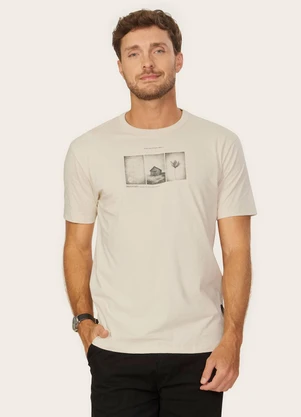 Diametro - Camiseta Masculina Meia Malha com Estampa Bege - DIAMETRO