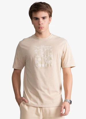 Minty - Camiseta Masculina Meia Malha com Estampa Bege - MINTY