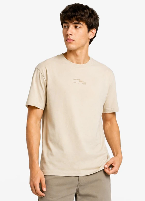 Minty - Camiseta Masculina Meia Malha com Estampa Bege