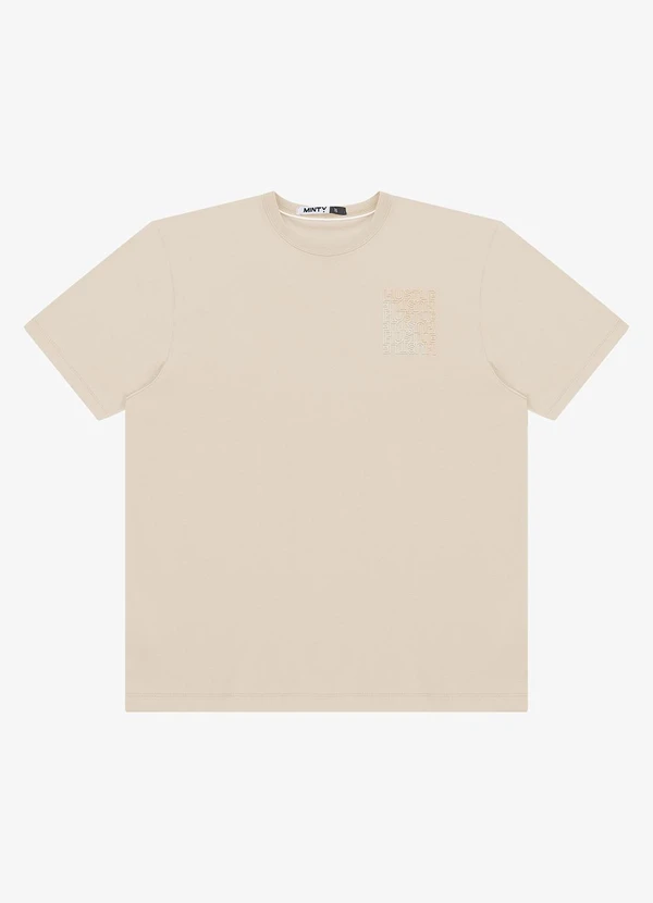 Minty - Camiseta Masculina Meia Malha com Estampa Bege