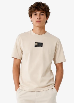 Minty - Camiseta Masculina Meia Malha com Estampa Bege - MINTY