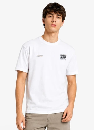 Minty - Camiseta Masculina Meia Malha com Estampa Branco - MINTY