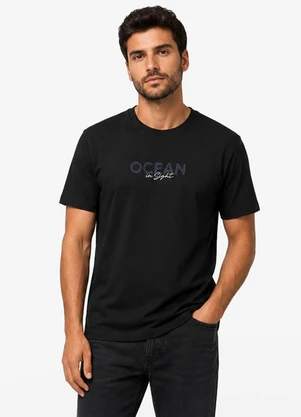 Diametro - Camiseta Masculina Meia Malha com Estampa Preto - DIAMETRO