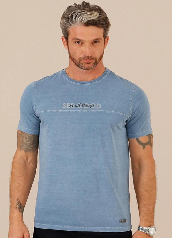 Seeder - Camiseta Masculina Meia Malha Estonada Slim Fit Azul