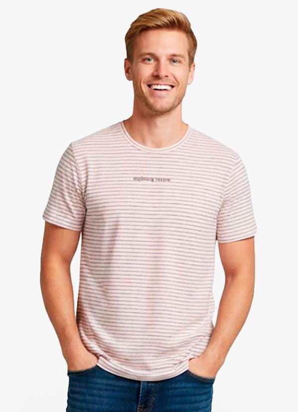 Select - Camiseta Masculina Meia Malha Fio Tinto Rosa