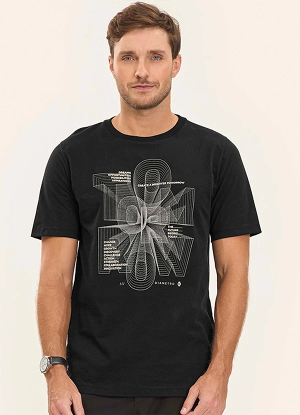 Diametro - Camiseta Masculina Meia Malha Preto 1