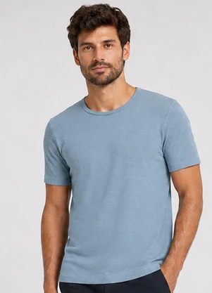 Select - Camiseta Masculina Meia Malha Texturizada Azul - SELECT