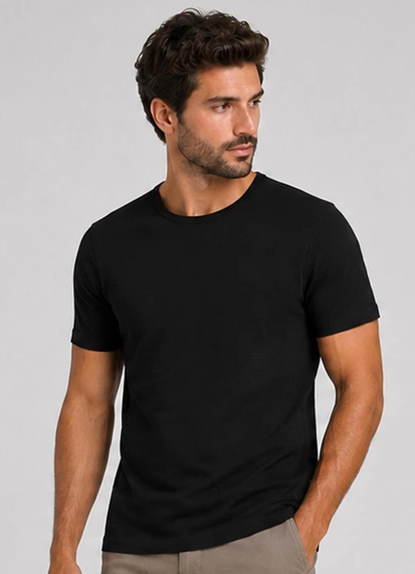 Select - Camiseta Masculina Meia Malha Texturizada Preto