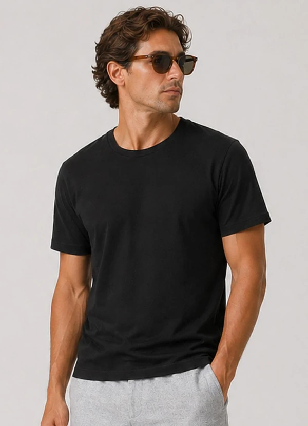 Select - Camiseta Masculina Plus Size Lisa Preto