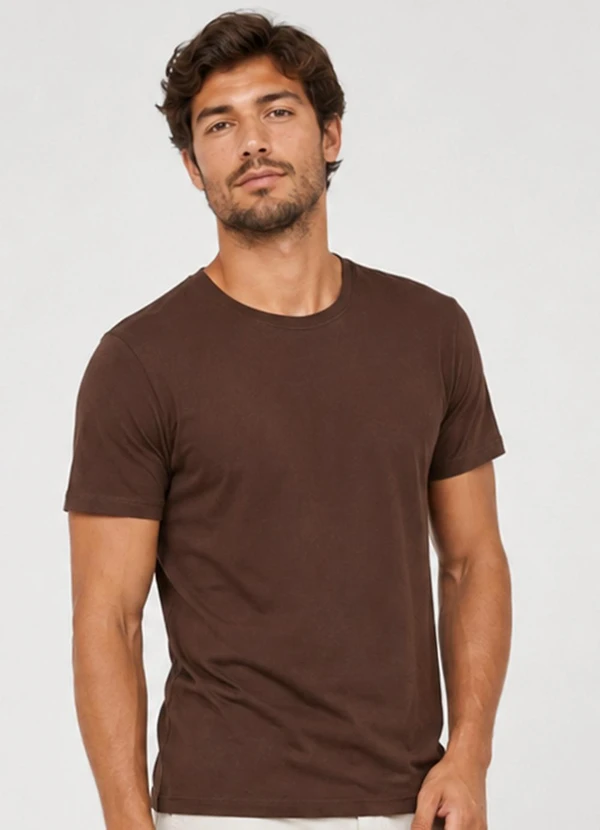 Rovitex - Camiseta Meia Malha Básica Masculina Marrom