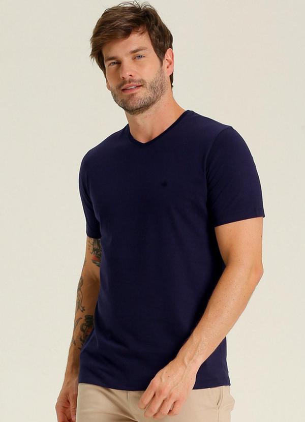 Seeder - Camiseta Meia Malha Decote V Slim Fit Azul 3