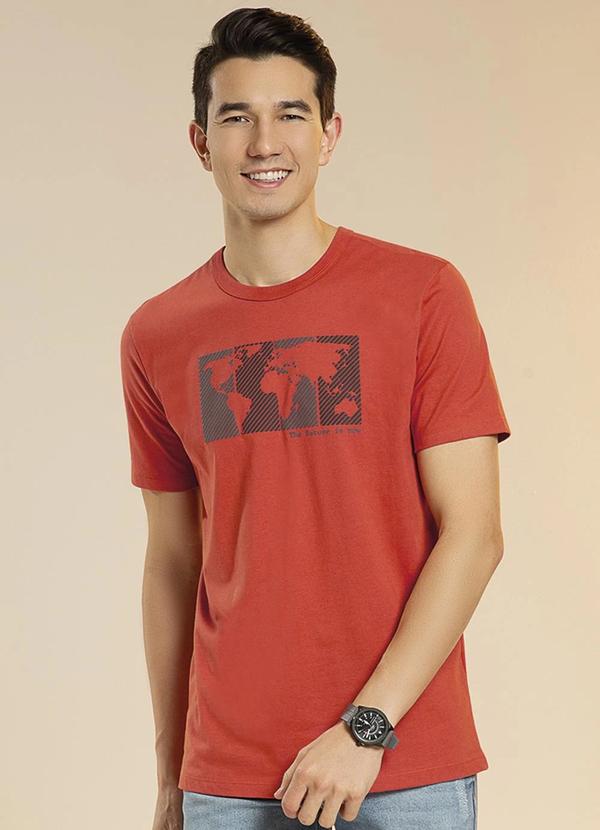 Habana - Camiseta Meia Malha Estampada Relevo Laranja