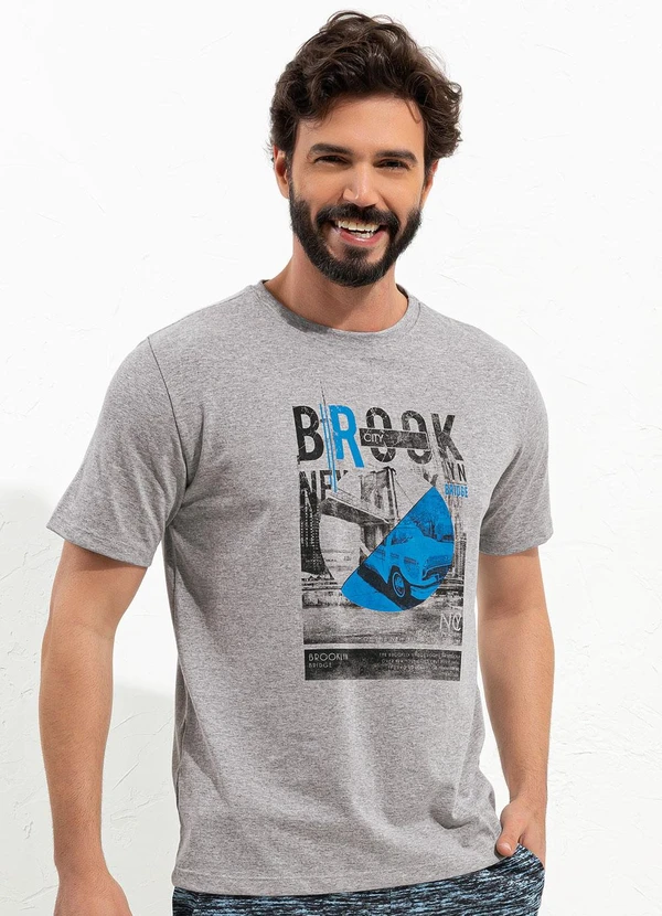 Moda Pop - Camiseta Mescla Claro em Malha