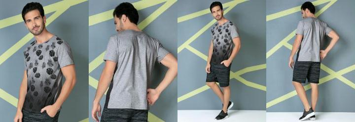 Camiseta Mescla com Estampa de Folhagem