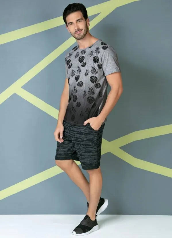 Moda Pop - Camiseta Mescla com Estampa de Folhagem 3