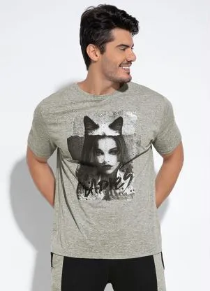 Queima Estoque - Camiseta Mescla com Estampa Frontal - QUEIMA ESTOQUE