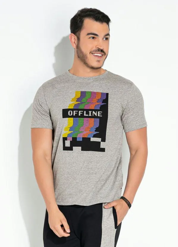 Moda Pop - Camiseta Mescla com Estampa Localizada