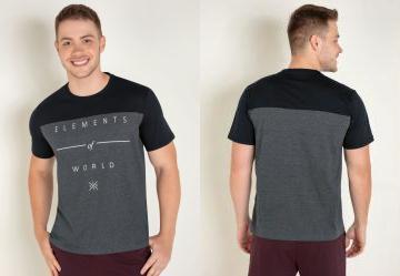 Camiseta Mescla e Preta com Estampa Frontal