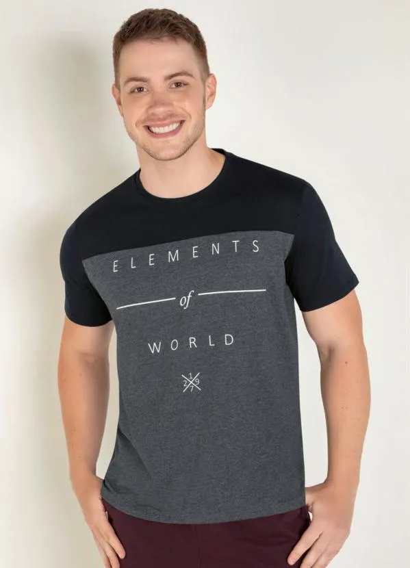 Moda Pop - Camiseta Mescla e Preta com Estampa Frontal