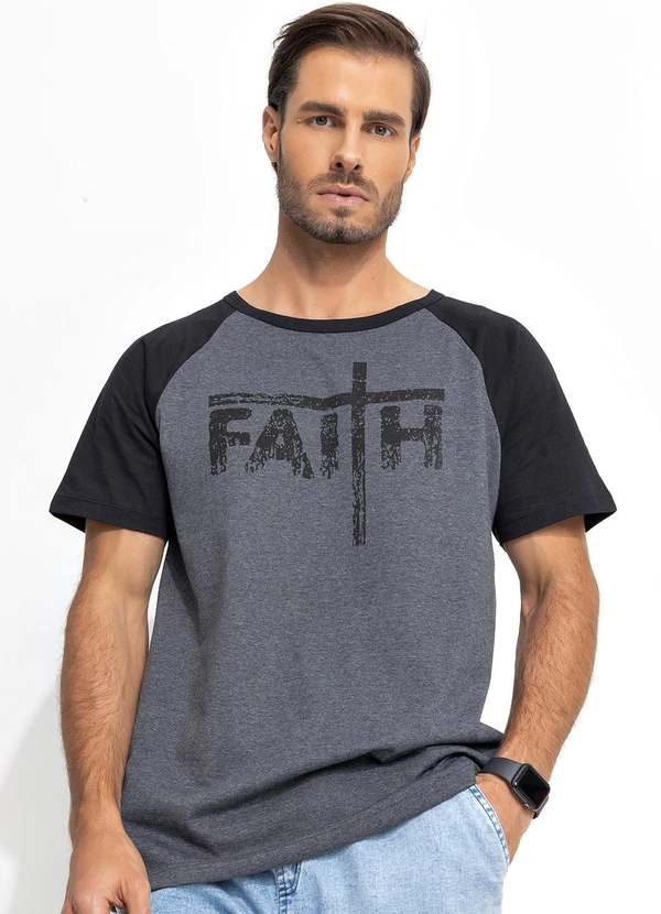 Moda Pop - Camiseta Mescla Escuro em Malha de Algodão