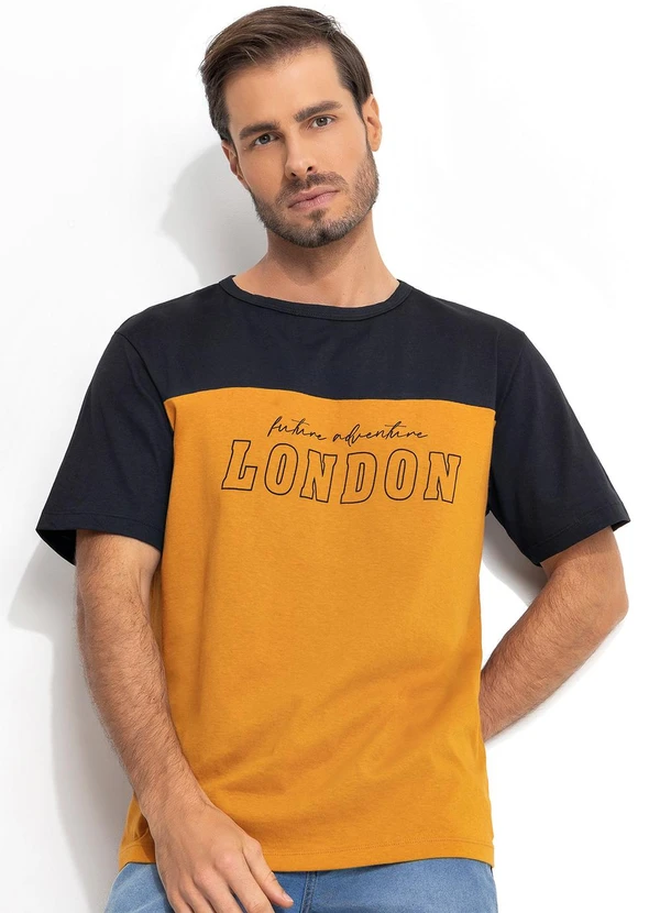 Moda Pop - Camiseta Mostarda em Malha de Algodão