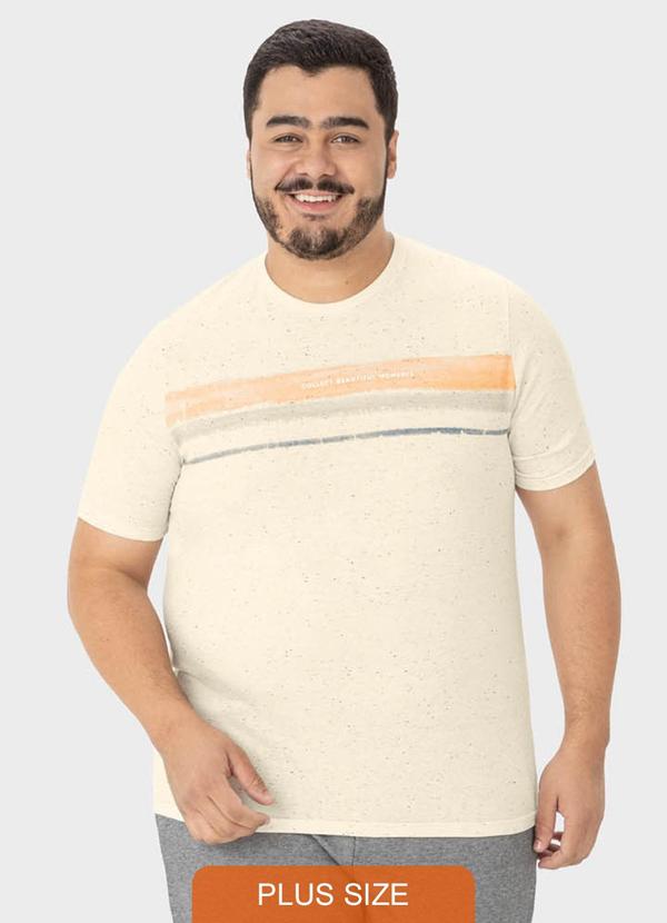 Malwee Plus - Camiseta Off White Listras em Botonê