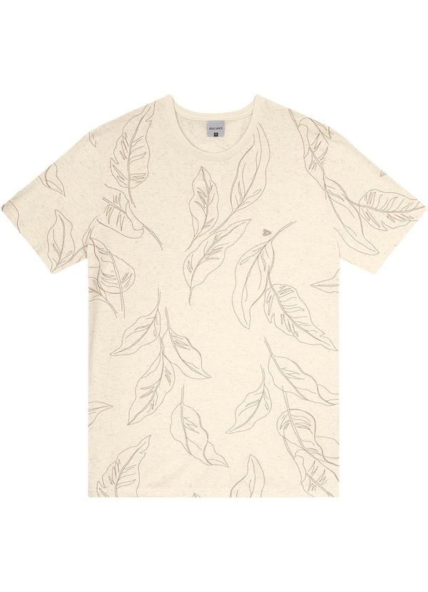 Malwee - Camiseta Off White Slim Folhagens em Linho