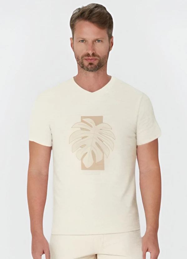 Malwee - Camiseta Off White Slim Tropical em Flame