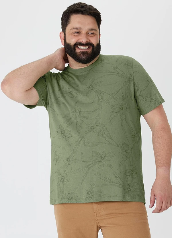 Malwee - Camiseta Orquídeas em Linho Plus Verde Menta