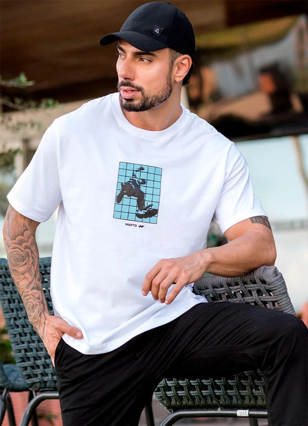 Hiatto Confecção - Camiseta Over Pima Style Masculina Branco