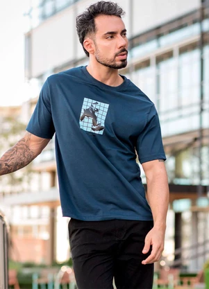 Hiatto Confecção - Camiseta Over Pima Style Masculina Marinho - HIATTO CONFECÇÃO