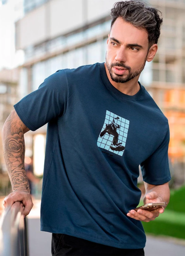Hiatto Confecção - Camiseta Over Pima Style Masculina Marinho 2