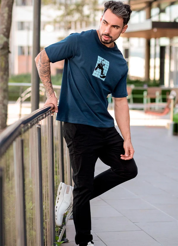 Hiatto Confecção - Camiseta Over Pima Style Masculina Marinho 3