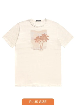 Diametro - Camiseta Plus Masculina Malha Maquinetada Bege - DIAMETRO