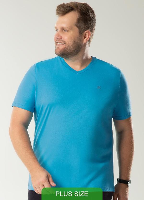 Exco - Camiseta Plus Size com Bordado Azul