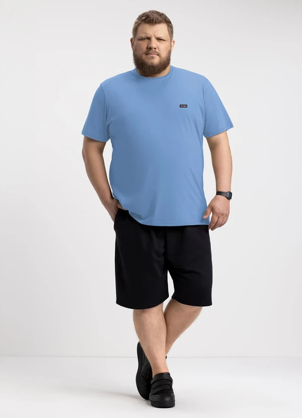 Fico - Camiseta Plus Size em Meia Malha de Algodão Azul 2