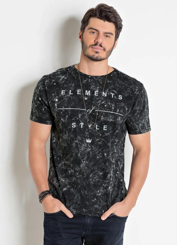 Outlet - Camiseta Preta Actual Lavação Marmorizado 1