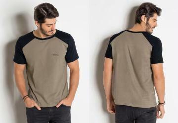 Camiseta Preta e Marrom com Cava Raglan