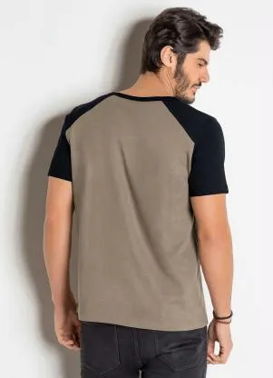Moda Pop - Camiseta Preta e Marrom com Cava Raglan - MODA POP