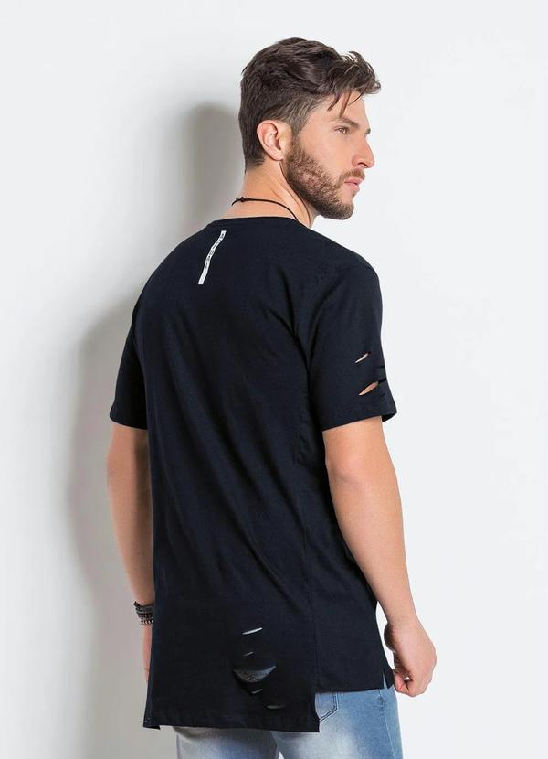 Outlet - Camiseta Preta Longline Detalhe Destroyed 2